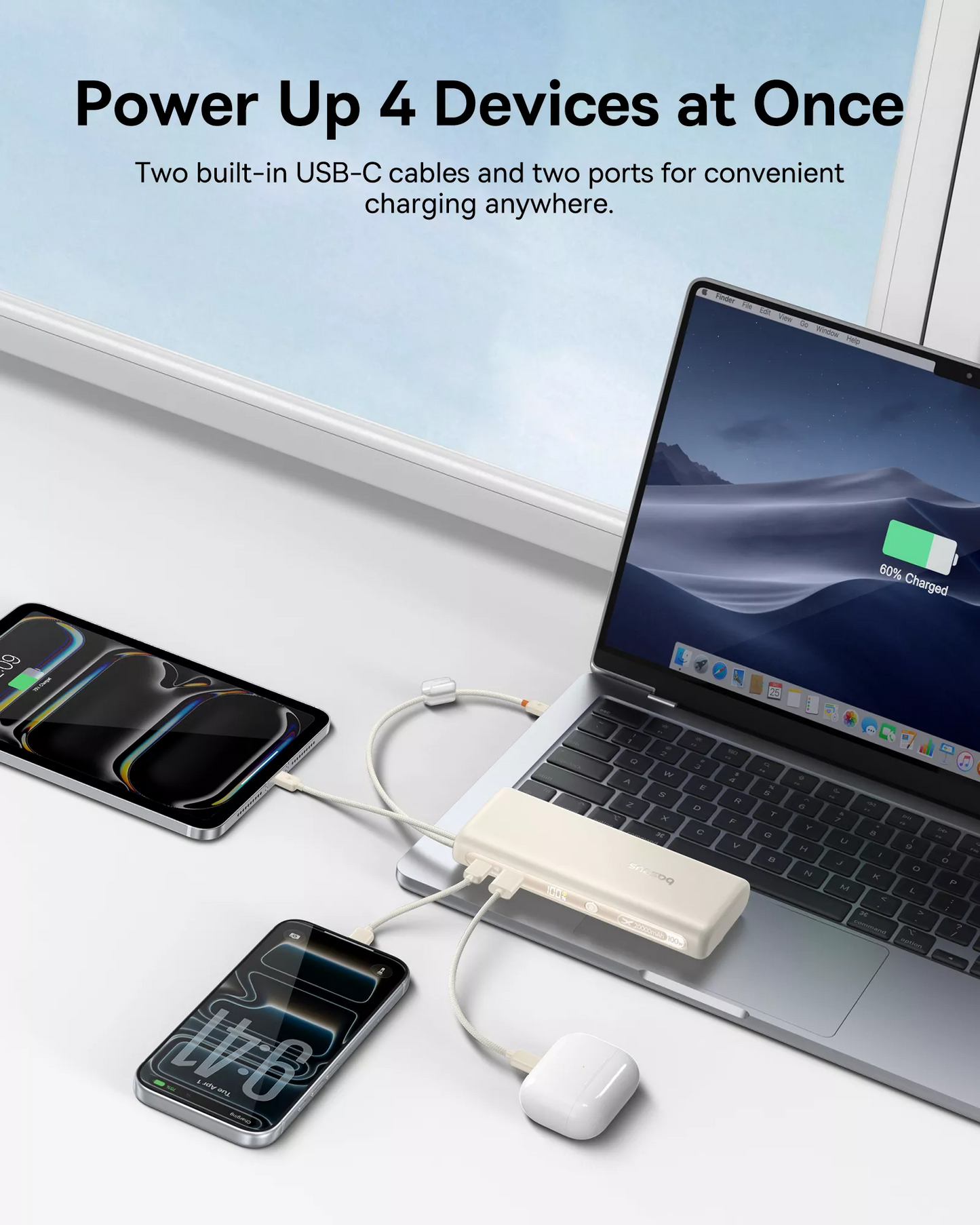 Eksterni punjač Baseus EnerFill FC41, 20000mAh, 100W, QC + PD, 1 x USB-A - 3 x USB-C, Bela E0028N04