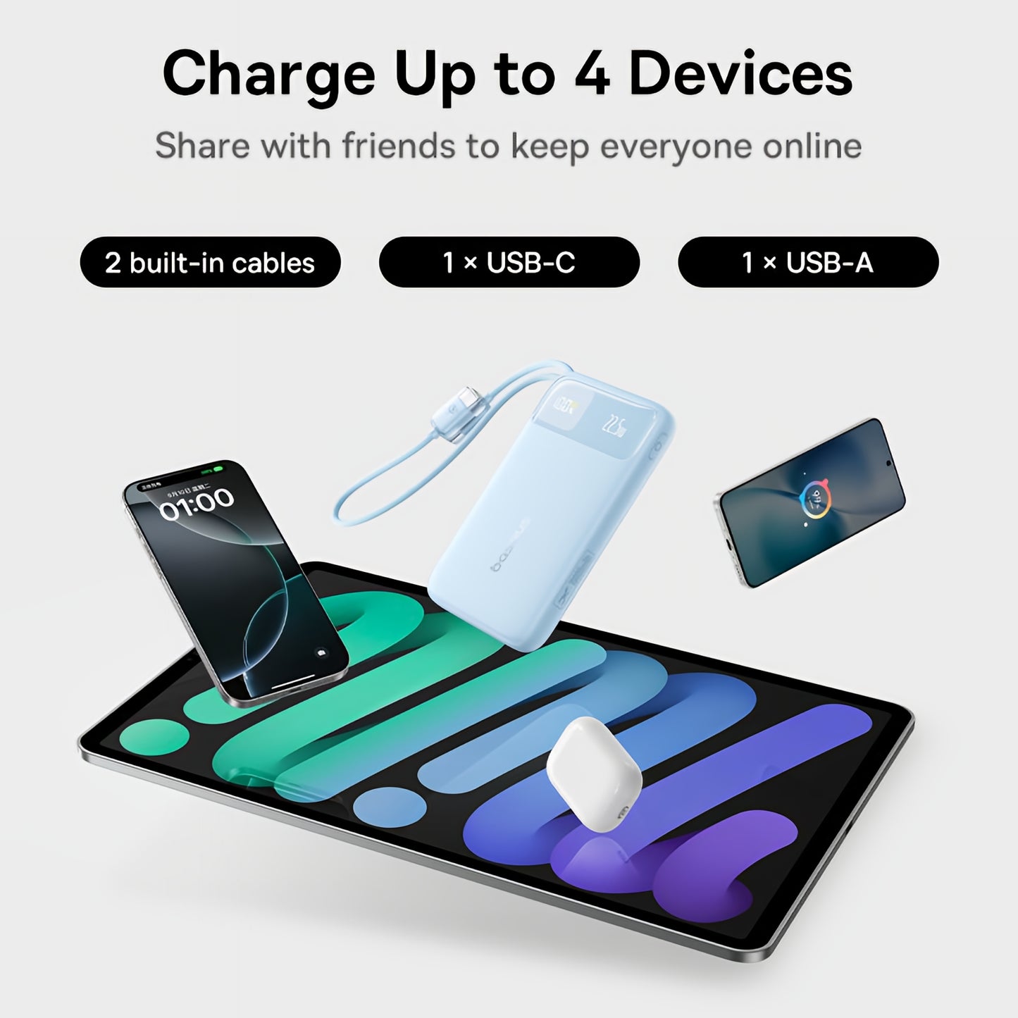 Eksterna baterija Baseus EnerFill FC11, 20000mAh, 22.5W, QC + PD, 1 x Lightning - 1 x USB-A - 2 x USB-C, Plava E0027S06