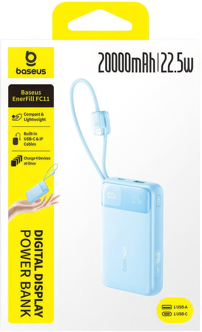 Eksterna baterija Baseus EnerFill FC11, 20000mAh, 22.5W, QC + PD, 1 x Lightning - 1 x USB-A - 2 x USB-C, Plava E0027S06