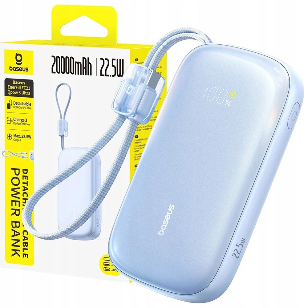Spoljna baterija Baseus EnerFill FC21 Qpow 3 Ultra, 10000mAh, 22.5W, QC + PD, 1 x USB-A - 1 x USB-C, Plava E0027L03