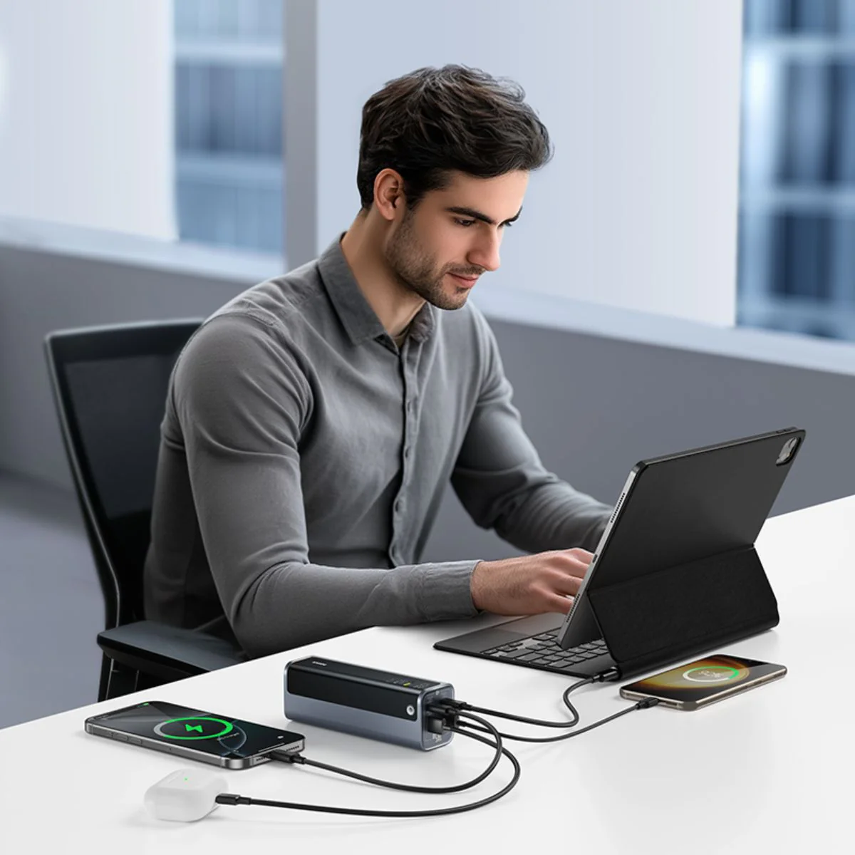 Spoljna baterija Baseus EnerGeek GP12, 20800mAh, 145W, QC + PD, 2 x USB-A - 2 x USB-C, Siva P10082109813-00