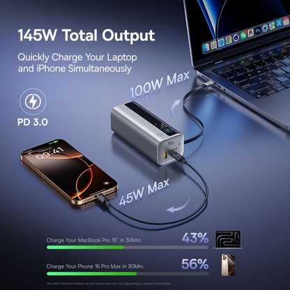 Eksterni punjač Baseus EnerGeek GR11, 20000mAh, 145W, QC + PD, 1 x USB-A - 3 x USB-C, Srebrna E0027B02