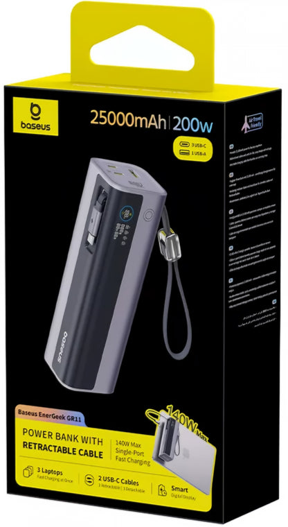 Eksterna baterija Baseus EnerGeek GR11, 25000mAh, 200W, QC + PD, 1 x USB-A - 3 x USB-C, Siva E0028Q00