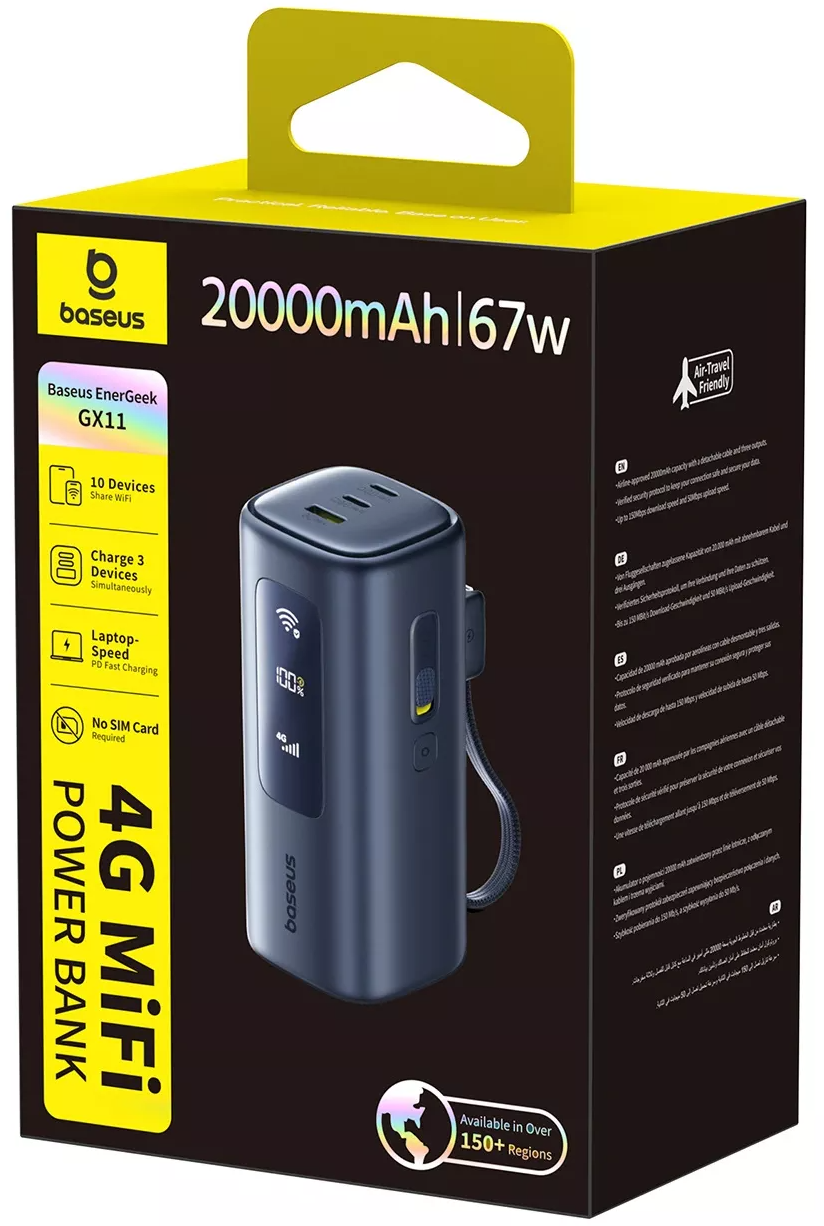 Eksterna baterija Baseus EnerGeek GX11, 20000mAh, 67W, QC + PD, 1 x USB-A - 2 x USB-C, Crna E0025701