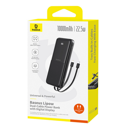 Spoljna baterija Baseus Lipow, 10000mAh, 22.5W, QC + PD, 1 x Lightning - 1 x USB-A - 2 x USB-C, Crna P10079101123-00