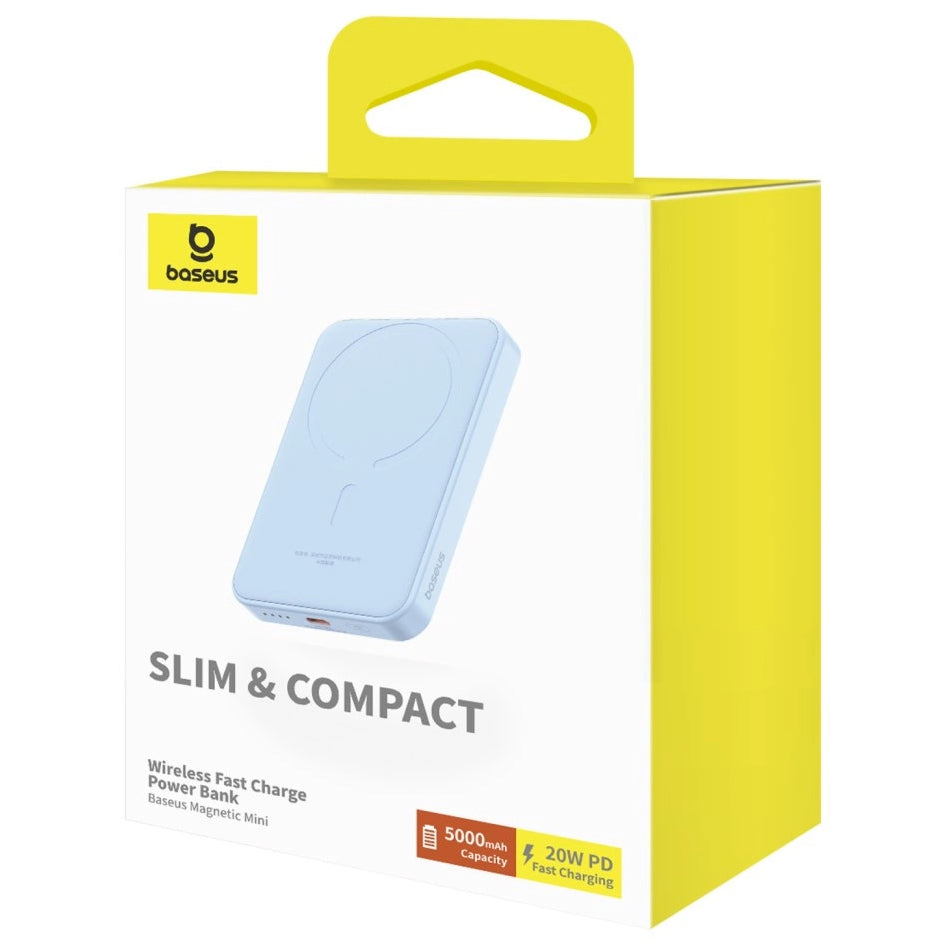 Spoljna Baterija Bežična Baseus Magnetic Mini, 5000mAh, 20W, PD + FQI, 1 x QI - 1 x USB-C, Plava P10022107313-00
