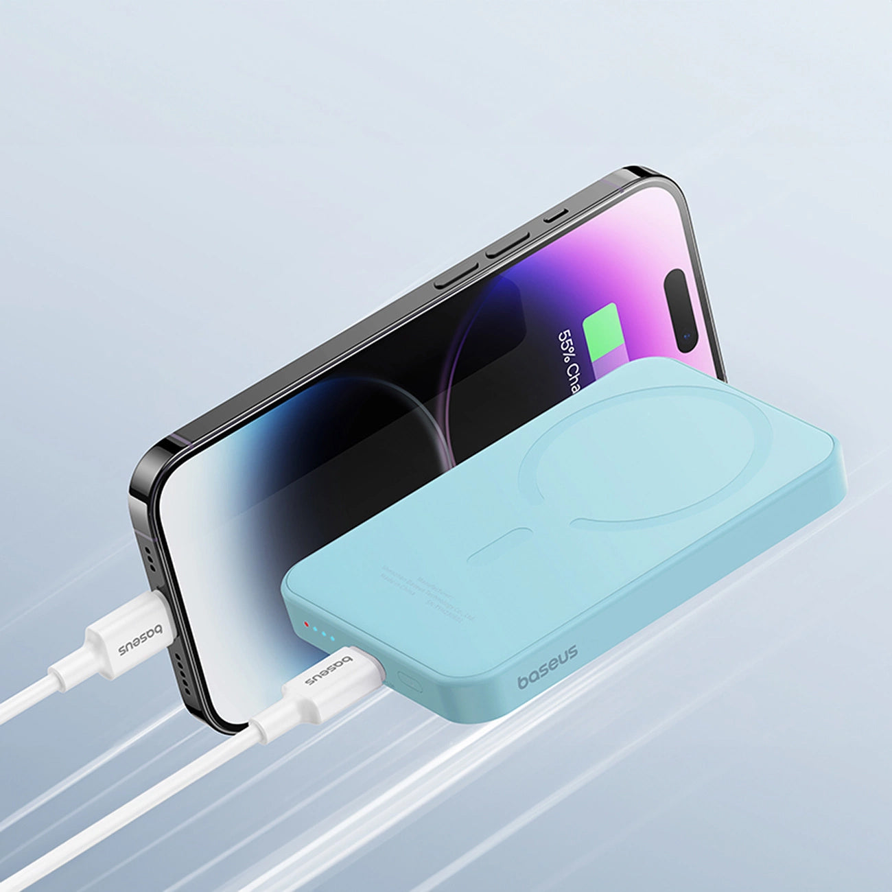 Spoljna Baterija Bežična Baseus Magnetic Mini, 5000mAh, 20W, PD + FQI, 1 x QI - 1 x USB-C, Plava P10022107313-00