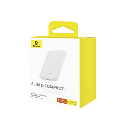 Spoljna Baterija Bežična Baseus Magnetic Mini, 5000mAh, 20W, PD + FQI, 1 x QI - 1 x USB-C, Bela P10022107223-00