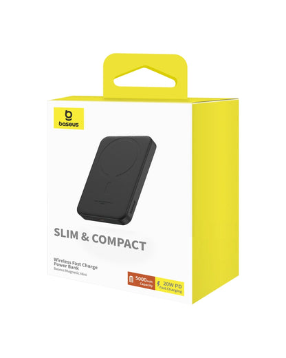 Spoljna Baterija Bežična Baseus Magnetic Mini, 5000mAh, 20W, PD + FQI, 1 x QI - 1 x USB-C, Crna P10022107113-00