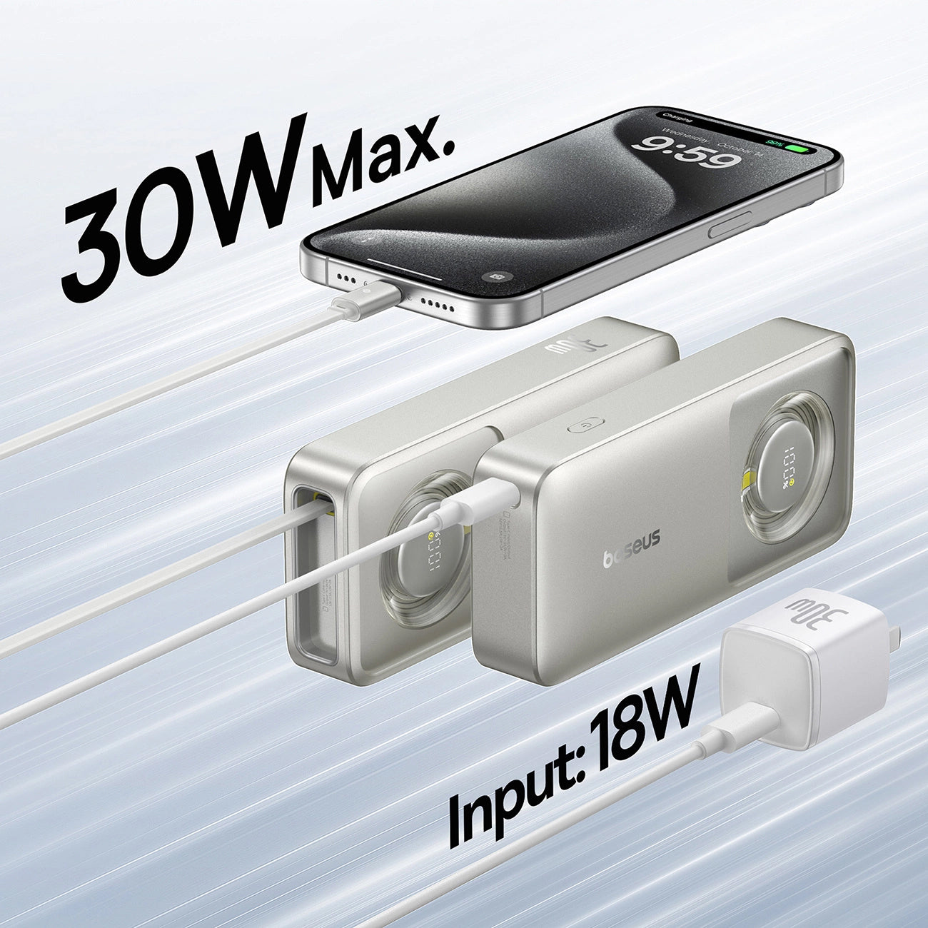 Spoljna baterija Baseus OS Free2Pull, 10000mAh, 30W, PD, 2 x USB-C, Siva P10073701843-00