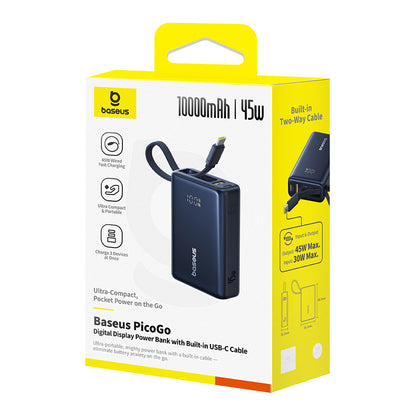 Spoljna baterija Baseus PicoGo, 10000mAh, 45W, QC + PD, 1 x USB-A - 2 x USB-C, Crna P10076803123-00