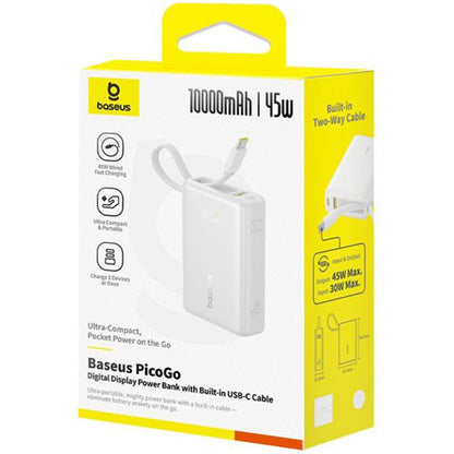 Spoljna baterija Baseus PicoGo, 10000mAh, 45W, QC + PD, 1 x USB-A - 2 x USB-C, Bela P10076803213-00