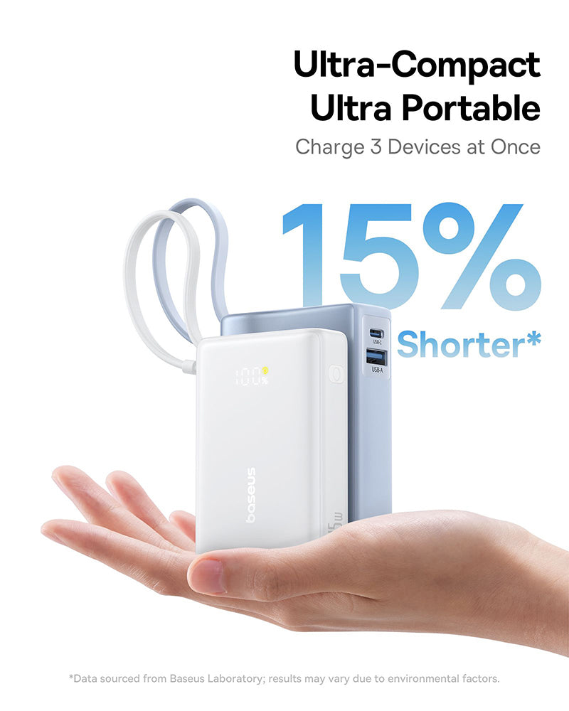 Spoljna baterija Baseus PicoGo, 10000mAh, 45W, QC + PD, 1 x USB-A - 2 x USB-C, Bela P10076803213-00