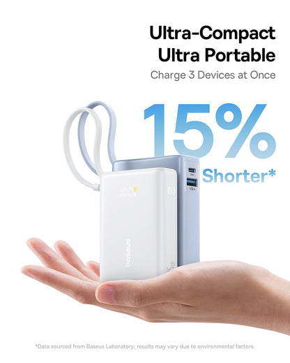 Spoljna baterija Baseus PicoGo, 10000mAh, 45W, QC + PD, 1 x USB-A - 2 x USB-C, Bela P10076803213-00