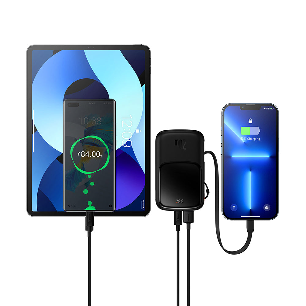Eksterna baterija Baseus Qpow Pro, 20000mAh, 20W, QC + PD, 1 x Lightning - 1 x USB-A - 1 x USB-C, Crna PPQD040001
