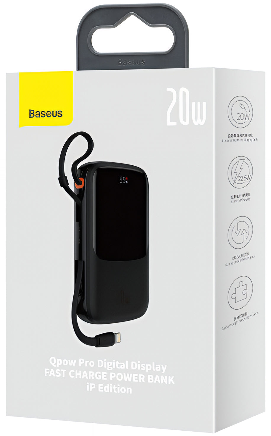 Eksterna baterija Baseus Qpow Pro, 20000mAh, 20W, QC + PD, 1 x Lightning - 1 x USB-A - 1 x USB-C, Crna PPQD060201