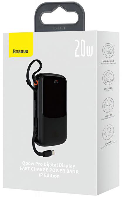 Eksterna baterija Baseus Qpow Pro, 20000mAh, 20W, QC + PD, 1 x Lightning - 1 x USB-A - 1 x USB-C, Crna PPQD060201