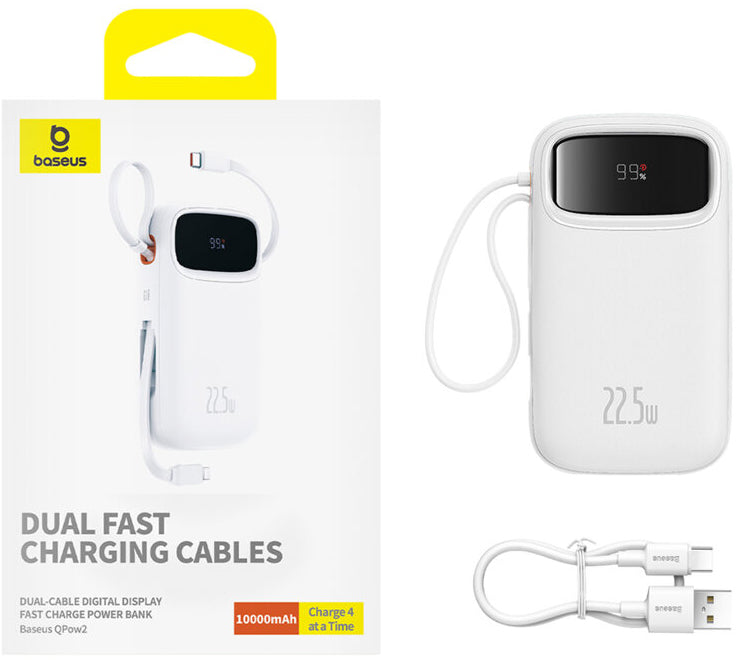 Eksterna baterija Baseus Qpow2, 10000mAh, 22.5W, QC + PD, 1 x Lightning - 1 x USB-A - 2 x USB-C, Bela P10055003223-00
