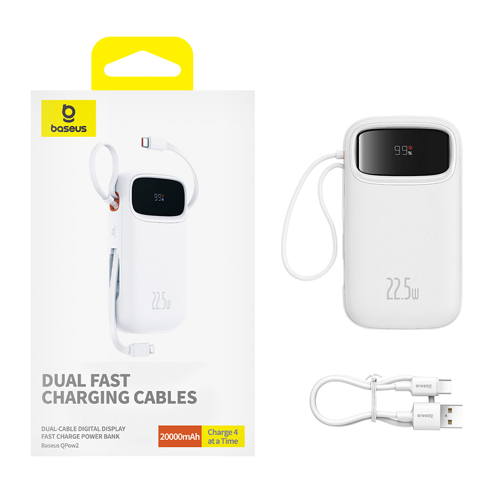 Eksterna baterija Baseus Qpow2, 20000mAh, 22.5W, QC + PD, 1 x Lightning - 1 x USB-A - 2 x USB-C, Bela P10055002223-00