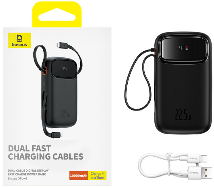 Eksterna baterija Baseus Qpow2, 10000mAh, 22.5W, QC + PD, 1 x Lightning - 1 x USB-A - 2 x USB-C, Crna P10055003113-00