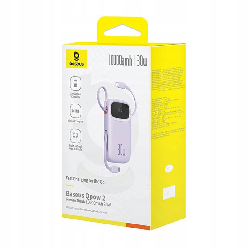 Spoljna baterija Baseus Qpow2, 10000mAh, 30W, QC + PD, 1 x USB-A - 3 x USB-C, Ljubičasta P10055008513-00