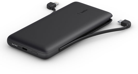 Eksterna baterija Belkin BoostCharge Plus, 10000mAh, 23W, QC + PD, 1 x Lightning - 2 x USB-C, Crna BPB006btBLK