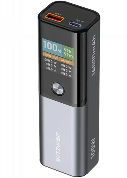 Eksterna baterija BlitzWolf BW-P23, 14000mAh, 100W, QC + PD, 1 x USB-A - 1 x USB-C, Siva