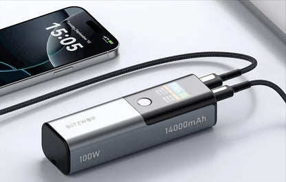 Eksterna baterija BlitzWolf BW-P23, 14000mAh, 100W, QC + PD, 1 x USB-A - 1 x USB-C, Siva