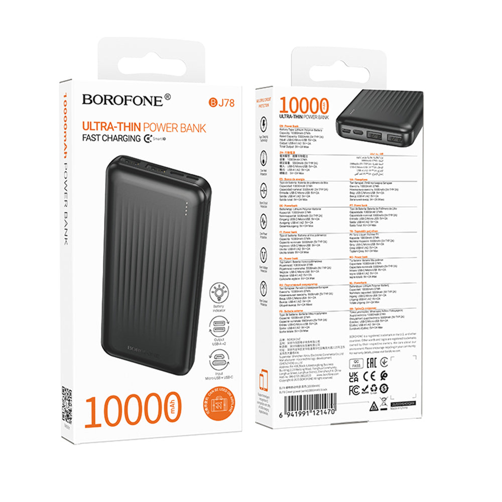 Spoljna baterija Borofone BJ78 Clever, 10000mAh, 10W, 2 x USB-A, Crna
