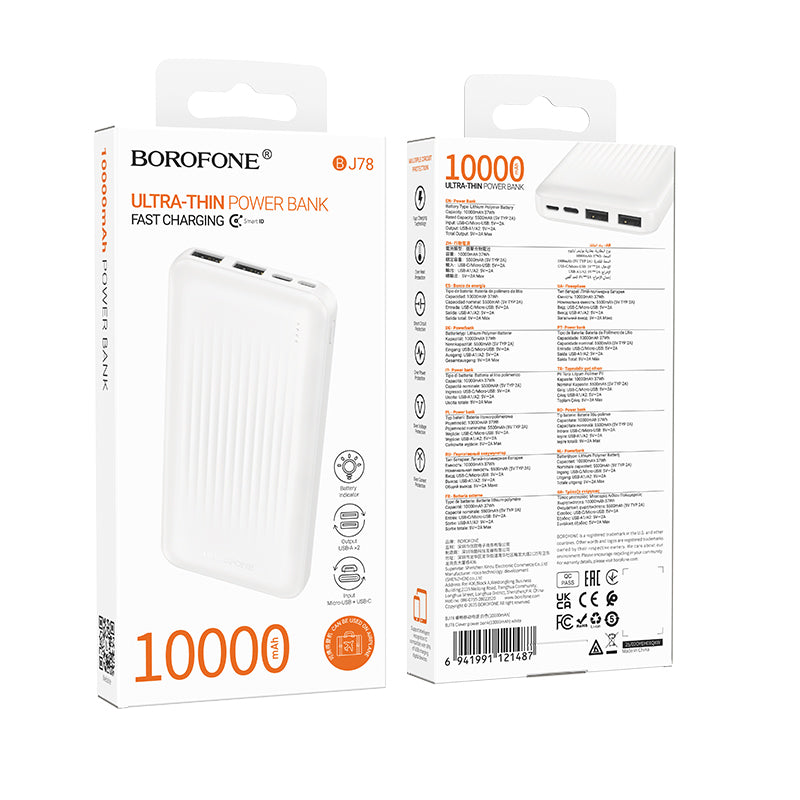 Eksterna baterija Borofone BJ78 Clever, 10000mAh, 10W, 2 x USB-A, Bela