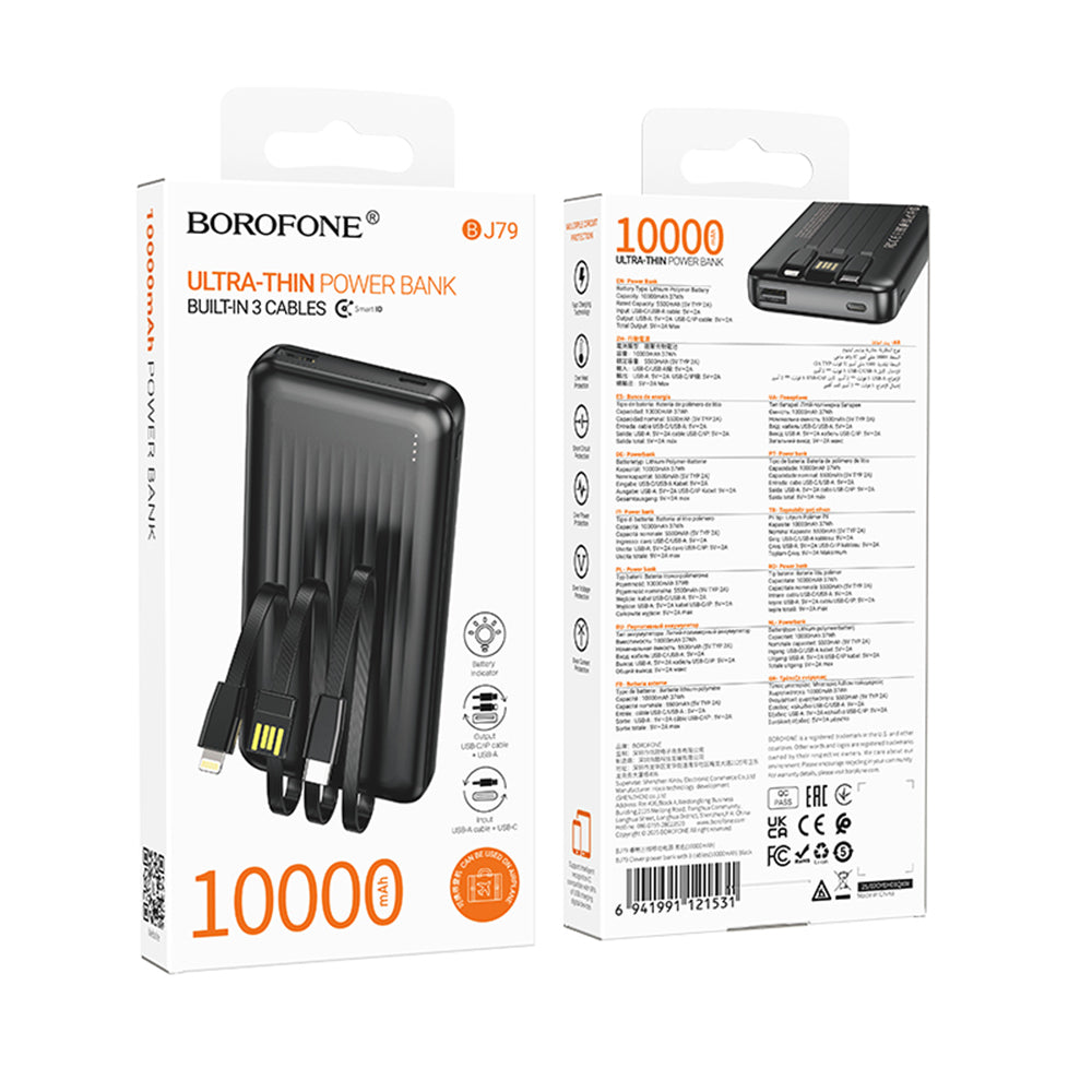 Spoljna baterija Borofone BJ79 Clever, 10000mAh, 10W, 1 x Lightning - 1 x USB-A - 1 x USB-C, Crna