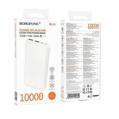 Spoljna baterija Borofone BJ80A Clever, 10000mAh, 22.5W, QC + PD, 1 x USB-C - 2 x USB-A, Bela