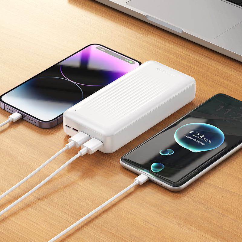 Spoljna baterija Borofone BJ80A Clever, 20000mAh, 22.5W, QC + PD, 1 x USB-C - 2 x USB-A, Bela
