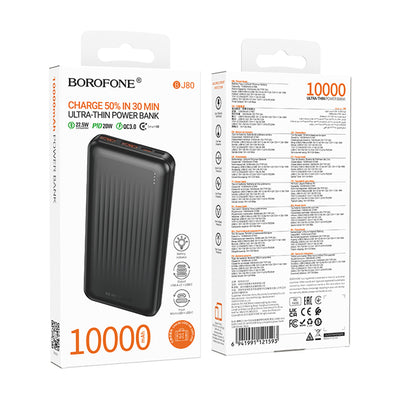 Spoljna baterija Borofone BJ80A Clever, 10000mAh, 22.5W, QC + PD, 1 x USB-C - 2 x USB-A, Crna