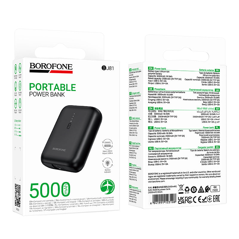Eksterna baterija Borofone BJ81 Stability, 5000mAh, 10W, 1 x USB-A, Crna