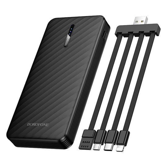Eksterna baterija Borofone BJ84 Smooth, 10000mAh, 10W, 1 x Lightning - 1 x microUSB - 1 x USB-A - 1 x USB-C, Crna