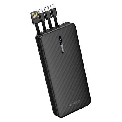 Eksterna baterija Borofone BJ84 Smooth, 10000mAh, 10W, 1 x Lightning - 1 x microUSB - 1 x USB-A - 1 x USB-C, Crna