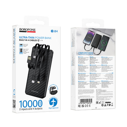 Eksterna baterija Borofone BJ84 Smooth, 10000mAh, 10W, 1 x Lightning - 1 x microUSB - 1 x USB-A - 1 x USB-C, Crna