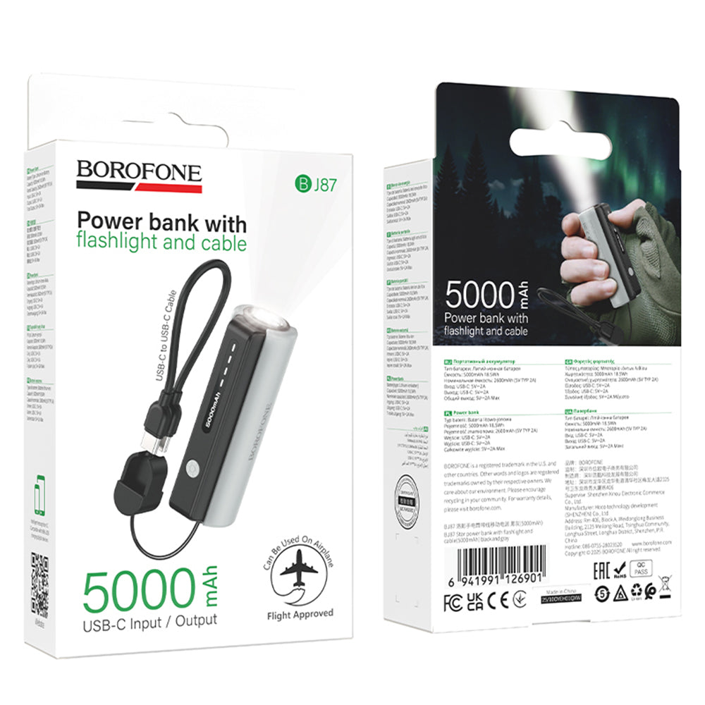 Eksterna baterija Borofone BJ87 Star, 5000mAh, 10W, 1 x USB-C, Siva