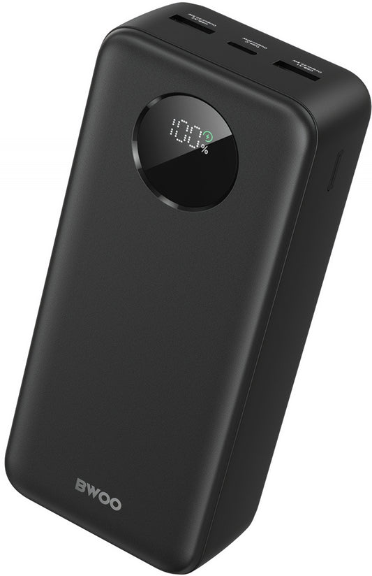 Eksterna baterija BWOO BO-P64, 30000mAh, 22.5W, QC + PD, 1 x USB-C - 2 x USB-A, Crna