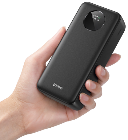 Eksterna baterija BWOO BO-P64, 30000mAh, 22.5W, QC + PD, 1 x USB-C - 2 x USB-A, Crna