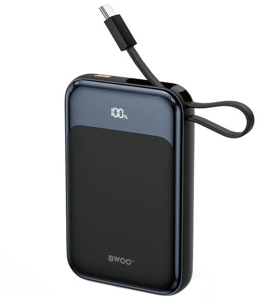 Bežična Eksterna Baterija BWOO BO-P80, 10000mAh, 22.5W, PD + FQI, 1 x QI - 2 x USB-C, Crna