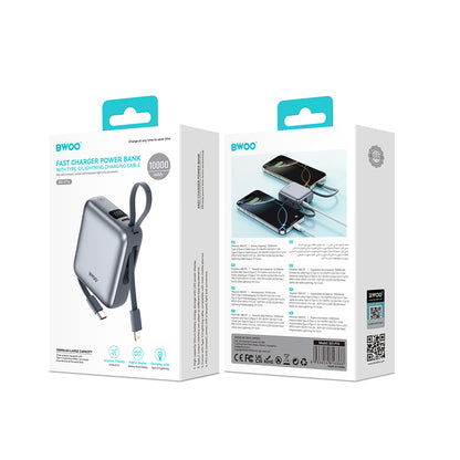 Eksterna baterija BWOO BO-P74, 10000mAh, 22.5W, PD, 1 x Lightning - 2 x USB-C, Crna