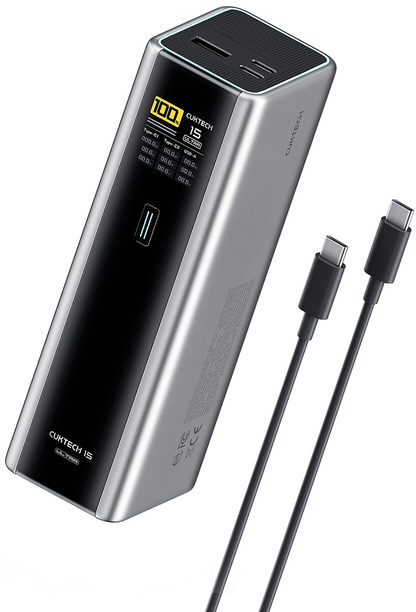 Eksterna baterija Cuktech, 20000mAh, 210W, QC + PD, 1 x USB-A - 2 x USB-C, Siva CKPB200UGLGR