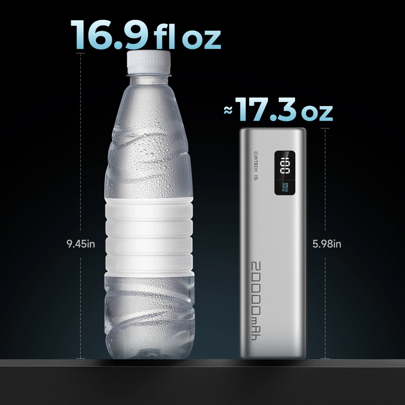 Eksterna baterija Cuktech, 20000mAh, 100W, QC + PD, 1 x USB-A - 2 x USB-C, Siva CUKP200XGLGR