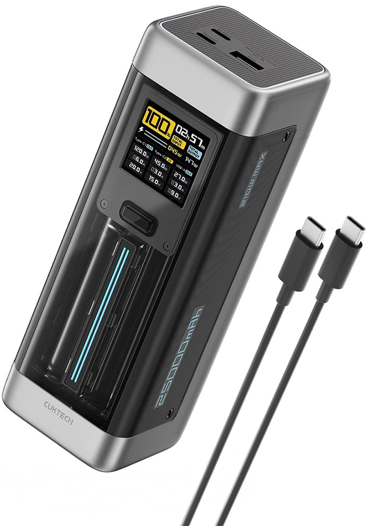 Eksterna baterija Cuktech, 25000mAh, 210W, QC + PD, 1 x USB-A - 2 x USB-C, Crna CUK00P23GLBK