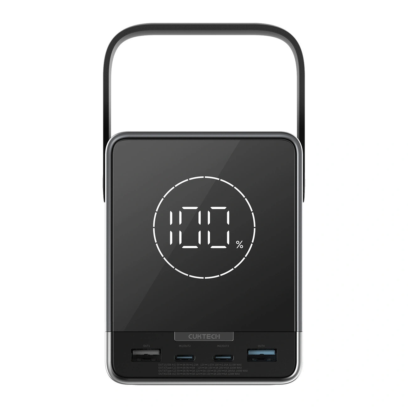 Eksterna baterija Cuktech, 40000mAh, 300W, QC + PD + FQI, 1 x QI - 2 x USB-A - 2 x USB-C, Crna