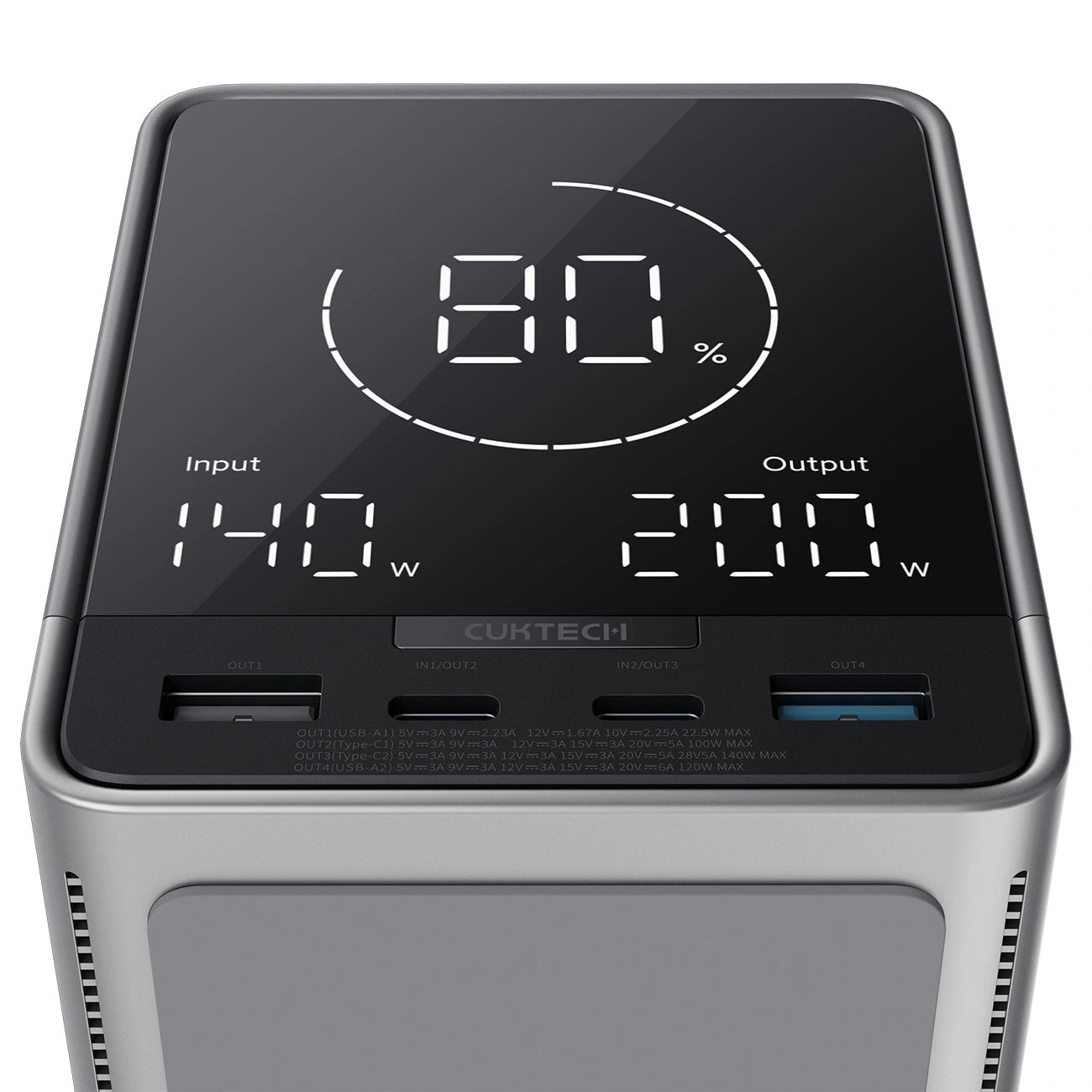 Eksterna baterija Cuktech, 40000mAh, 300W, QC + PD + FQI, 1 x QI - 2 x USB-A - 2 x USB-C, Crna