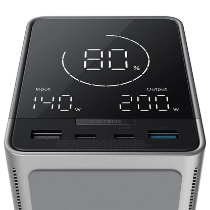 Eksterna baterija Cuktech, 40000mAh, 300W, QC + PD + FQI, 1 x QI - 2 x USB-A - 2 x USB-C, Crna