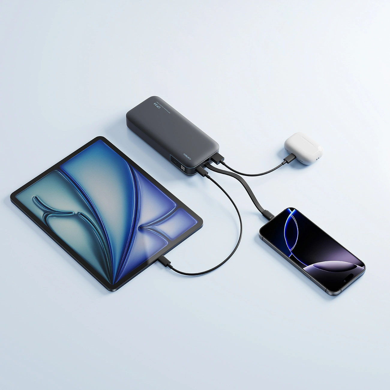 Eksterna baterija Cuktech LPB200N, 20000mAh, 40W, QC + PD, 1 x USB-A - 2 x USB-C, Crna